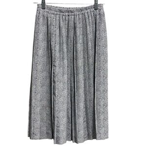 VTG 80s Andrea Gayle Petites Pleated Midi Skirt Navy Blue White Geometric Size S